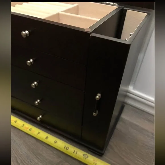 Dark Brown Wooden Jewelry Box with Mirror - Picture 5 of 7